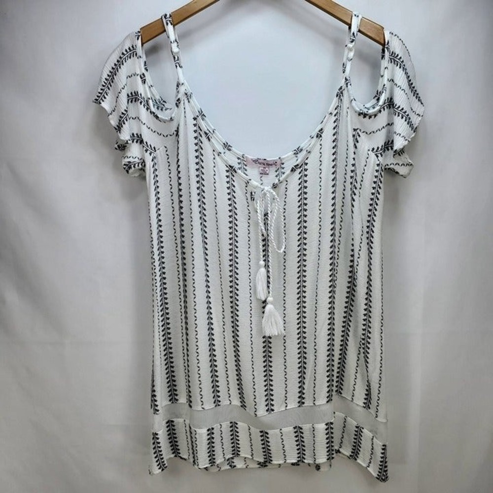 Extra Touch Open Shoulder Boho Tie Front Blouse 2x